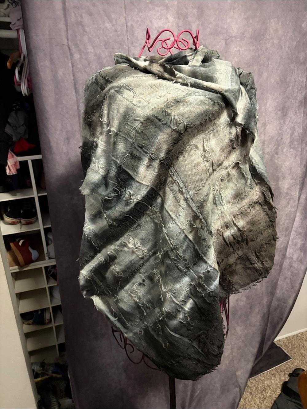 Neutral Gray Distressed BoHo top
